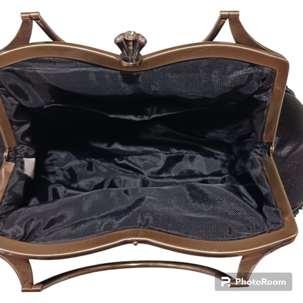La Regale Satin Metal Handle Evening Clutch Bag Old Money - Picture 10 of 12